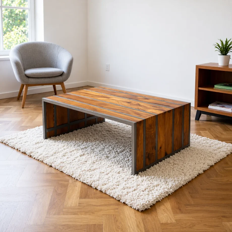 Salon moderne et épuré avec bois